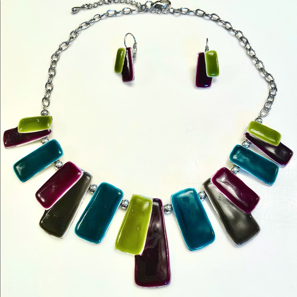 Colorful Italian Lacquer Necklace and Earrings